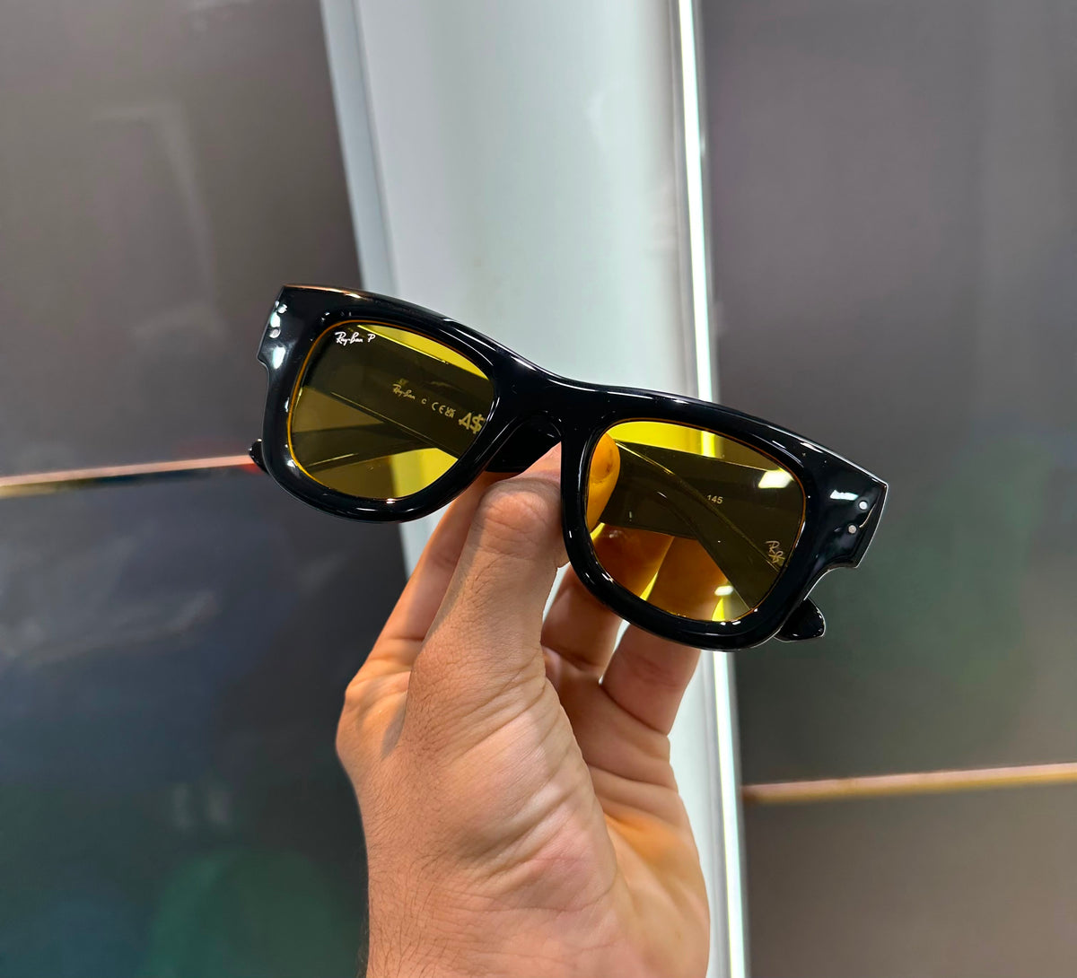 Rayba_n Black Yellow Puffer Premium Shades